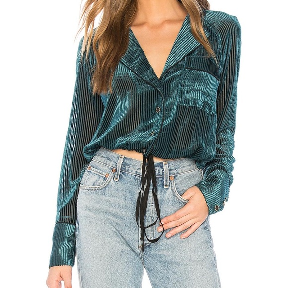 Free People Tops - NWOT! Free People Aspen Nights Teal Velvet Blouse